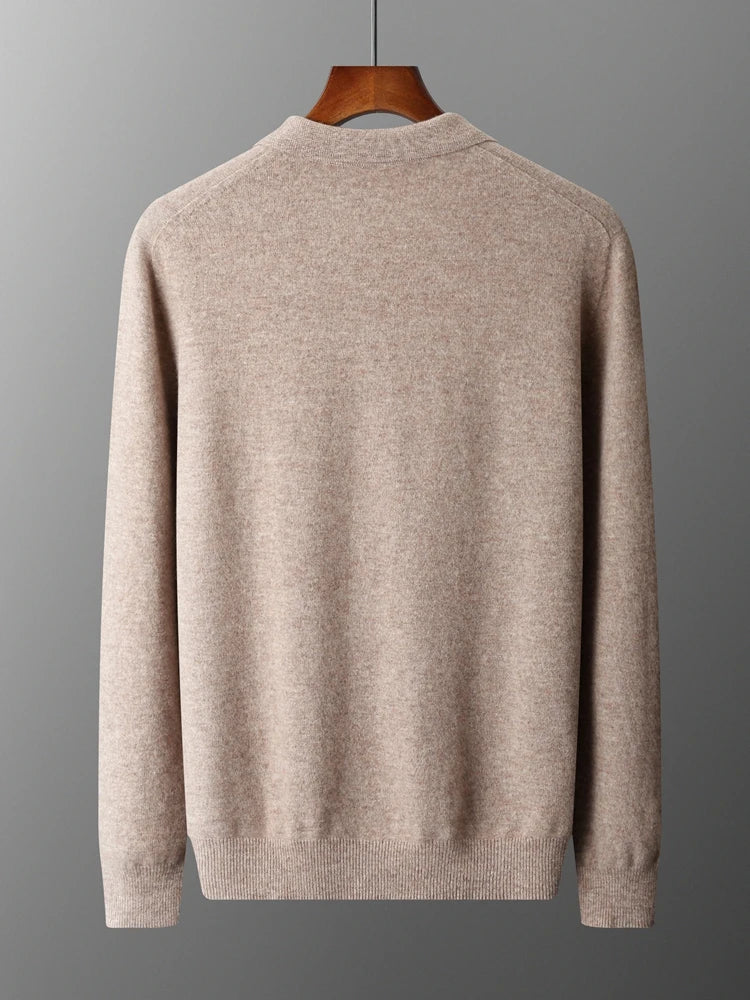 Herre Pullover Uldtrøje med Polo Krave i Merino Uld