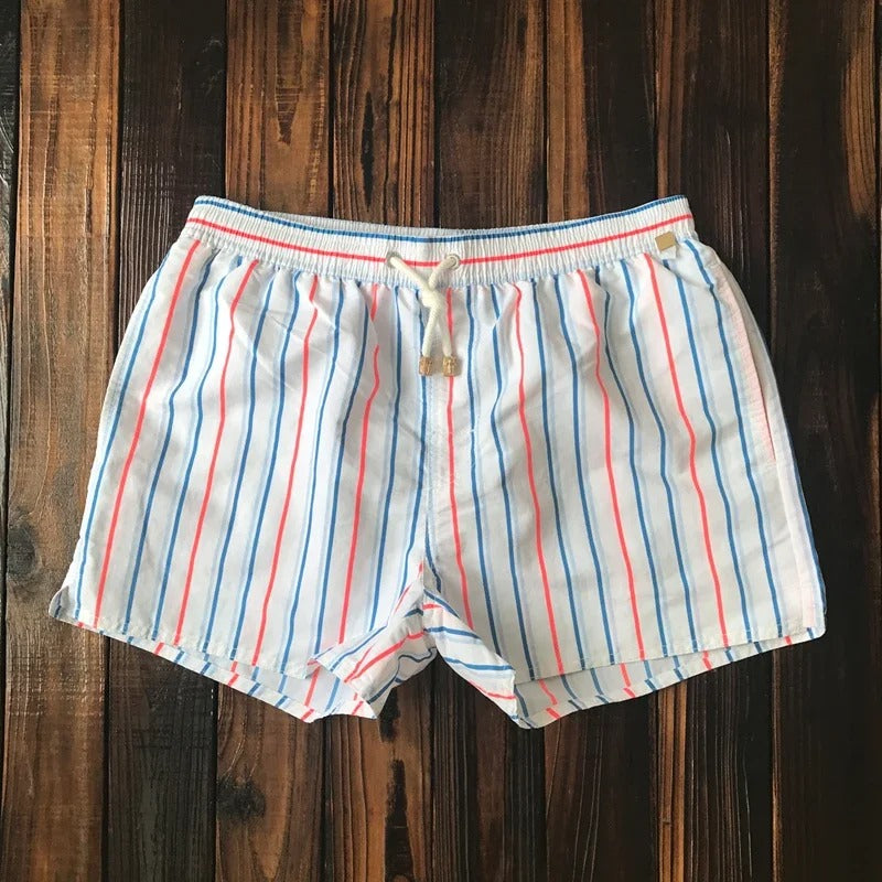 Herre Shorts med Elastisk Linning og Stribet Design