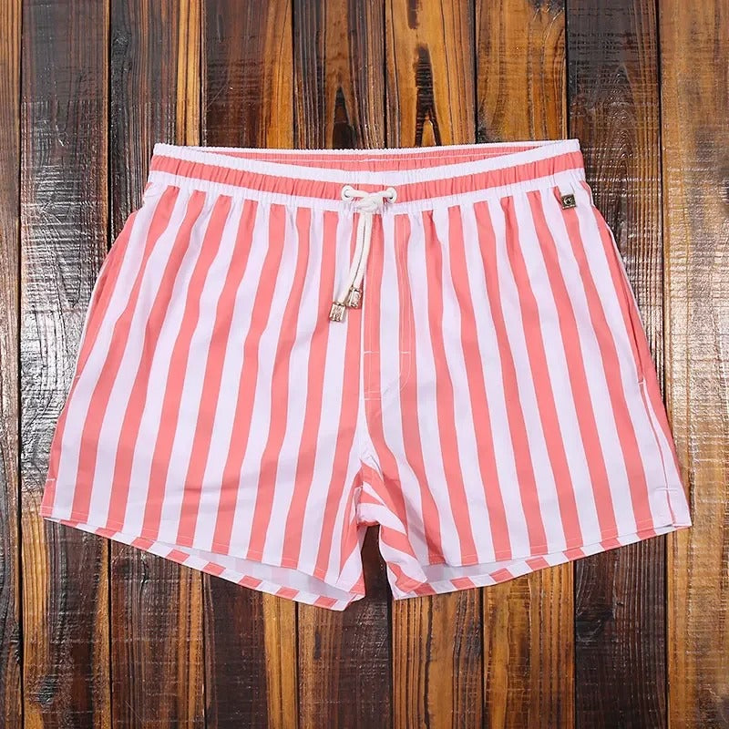Herre Shorts med Elastisk Linning og Stribet Design