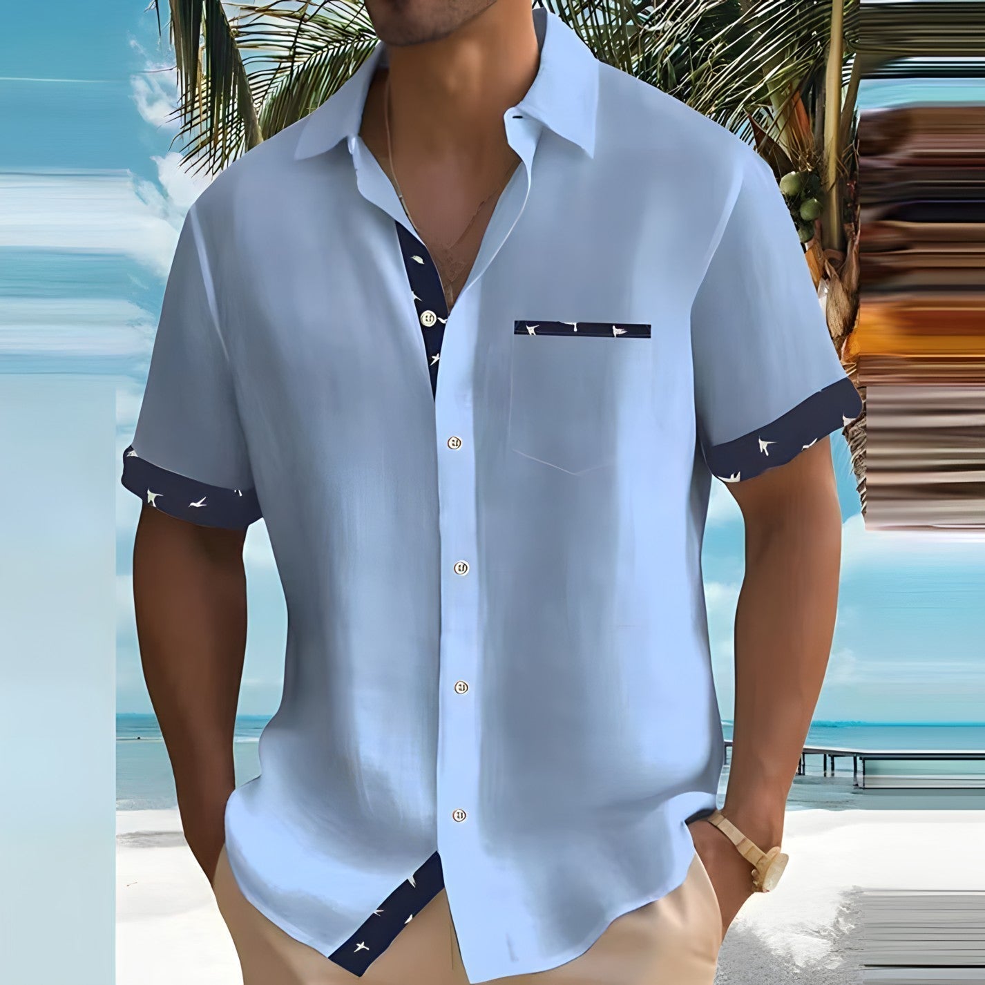 Herre Skjorte Rom Casual Design Letvægts Materiale