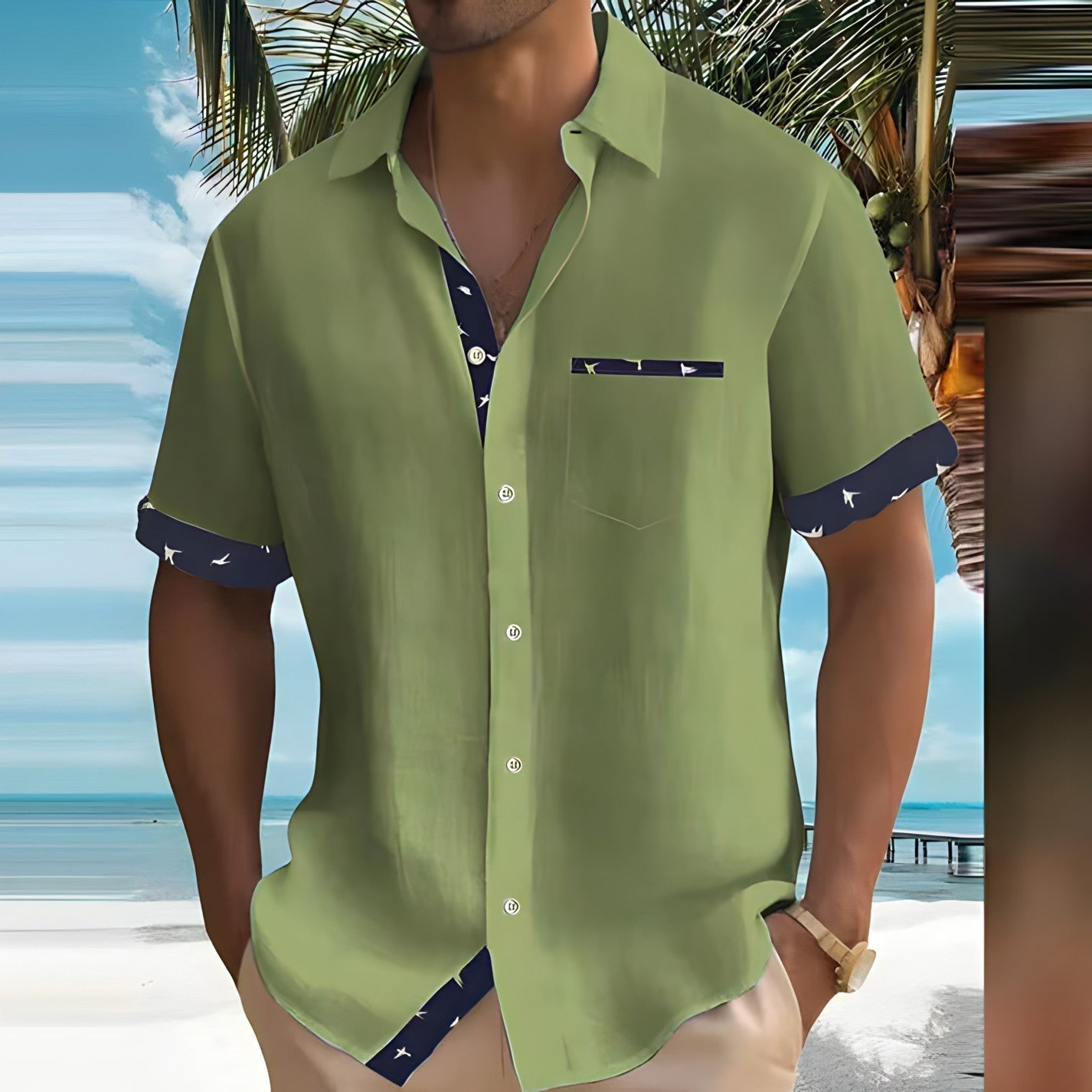 Herre Skjorte Rom Casual Design Letvægts Materiale