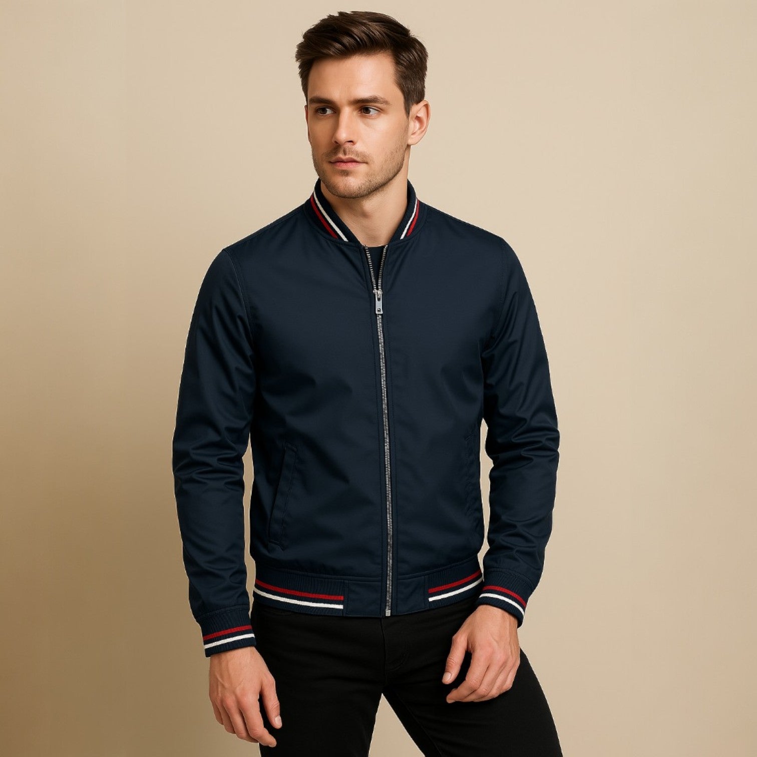 Herre Sommerjakke Sporty Stil Med Ribbet Krave