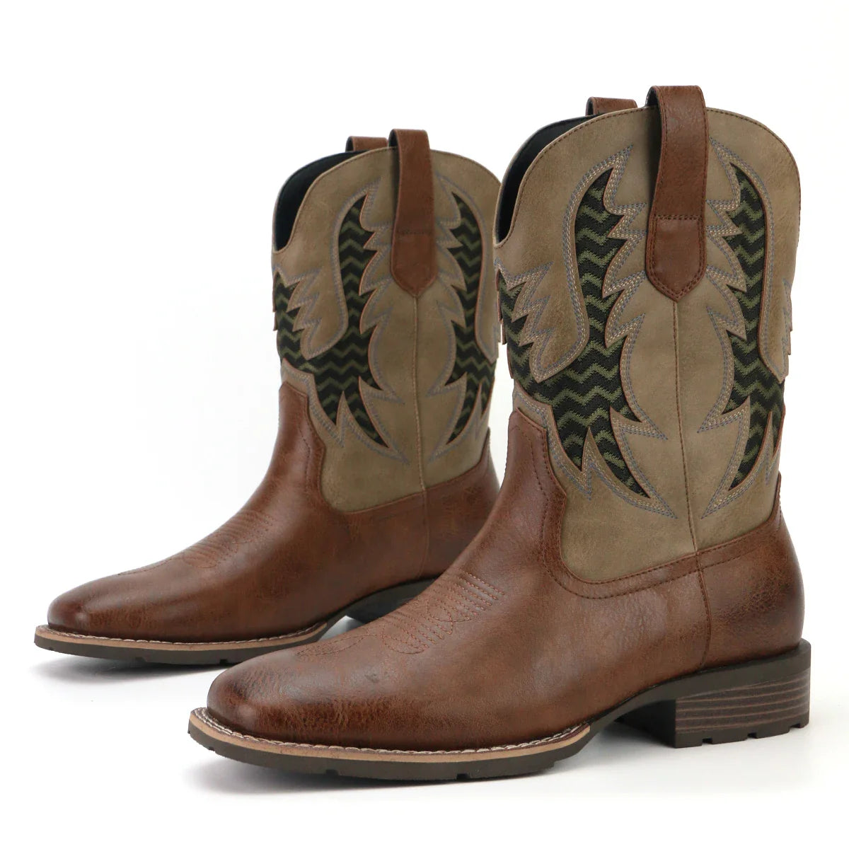 Herre Støvler Cowboy Læder Vintage Broderet Design