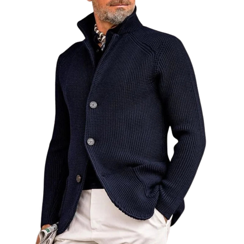 Herre Strikket Cardigan - Klassisk Knappet Sweater med Ribbet Design