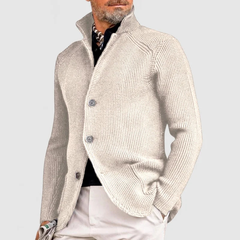 Herre Strikket Cardigan - Klassisk Knappet Sweater med Ribbet Design