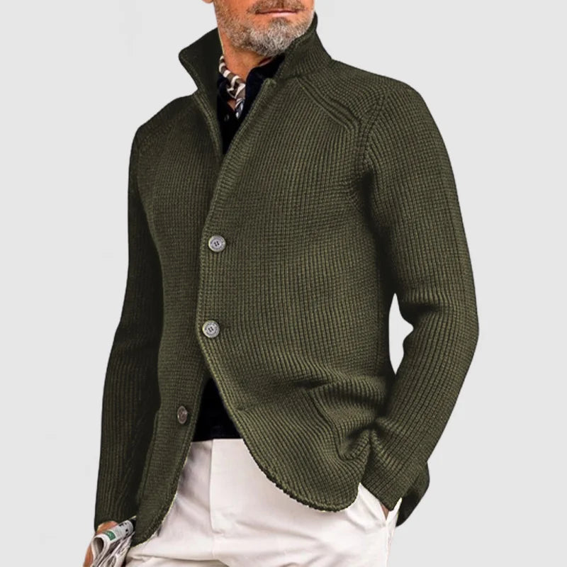 Herre Strikket Cardigan - Klassisk Knappet Sweater med Ribbet Design
