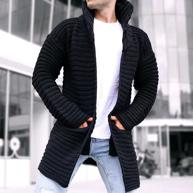 Herre Strikket Cardigan – Ribbet Uld – Oversized Pasform