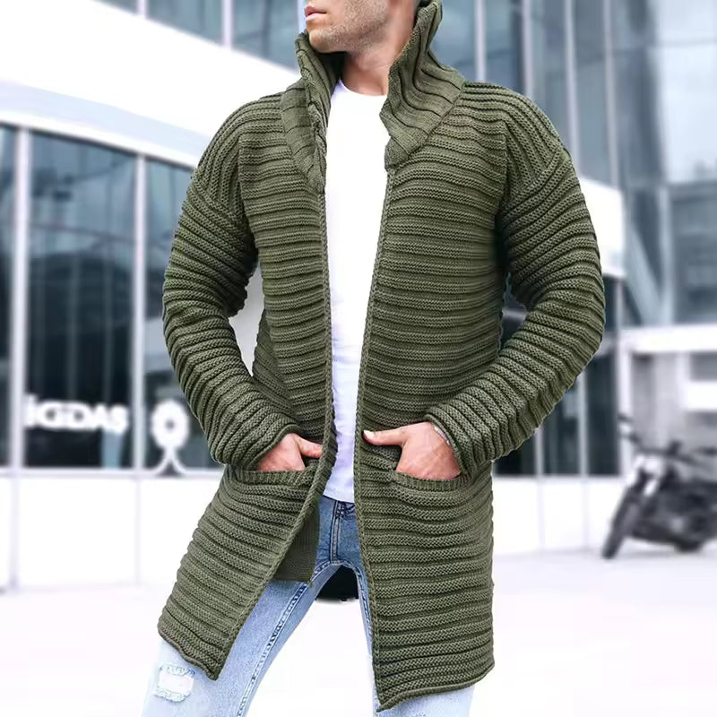 Herre Strikket Cardigan – Ribbet Uld – Oversized Pasform