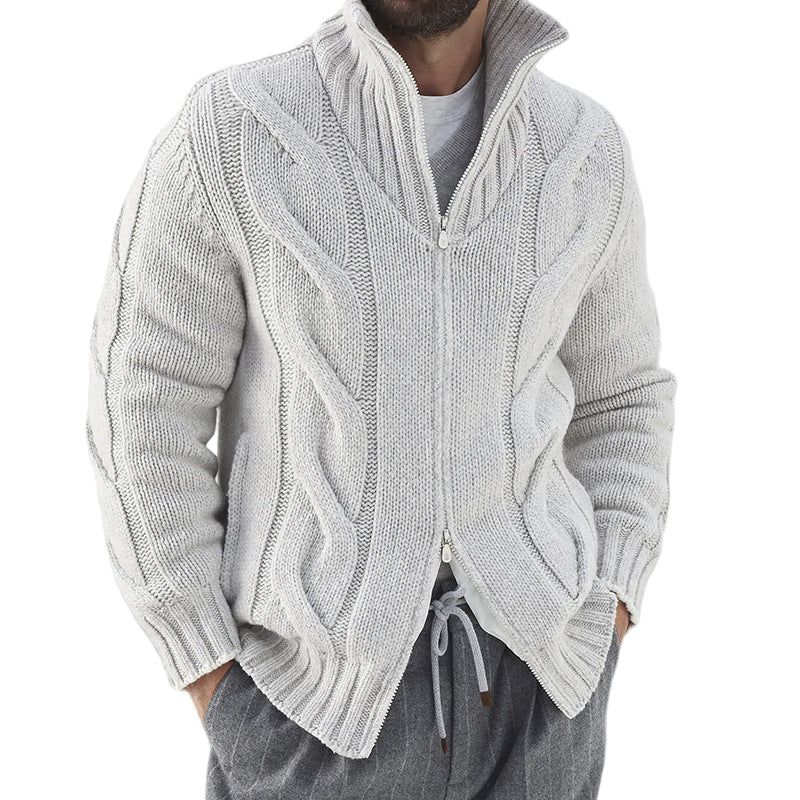 Herre Strikket Cardigan med Høj Hals
