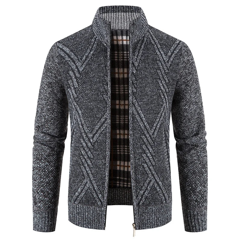 Herre Strikket Cardigan med Patchwork Design