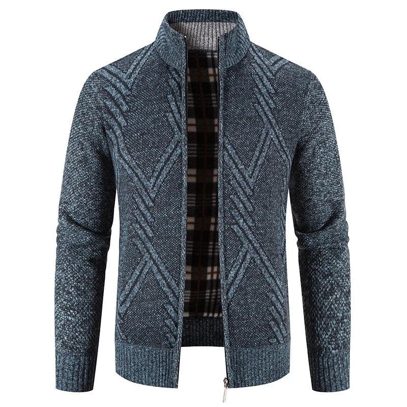 Herre Strikket Cardigan med Patchwork Design