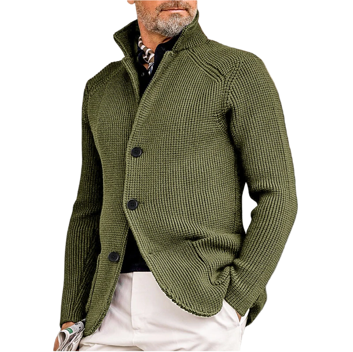 Herre Strikket Cardigan med Ribbet Struktur