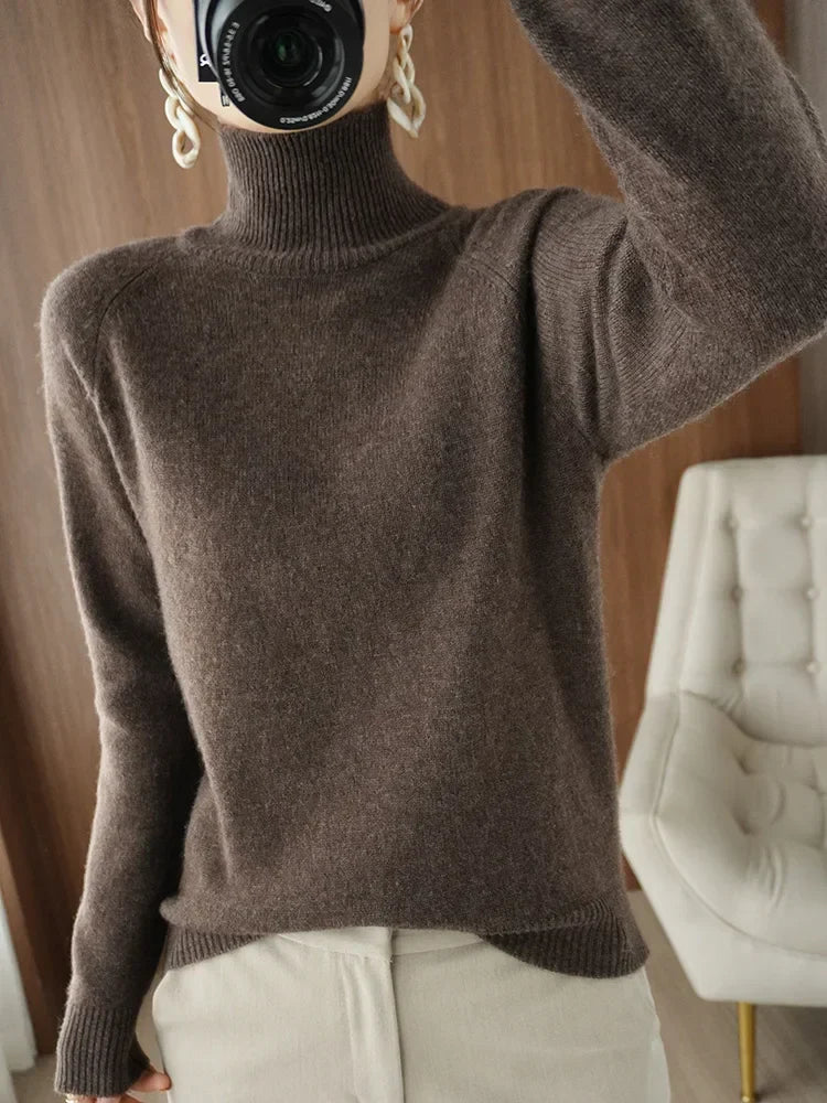 Kvinders Striktrøje Turtleneck Blød Merino Uld