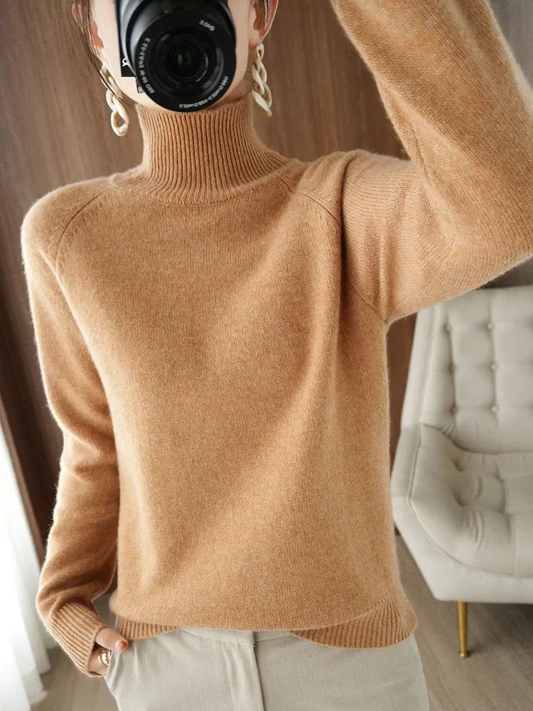 Kvinders Striktrøje Turtleneck Blød Merino Uld