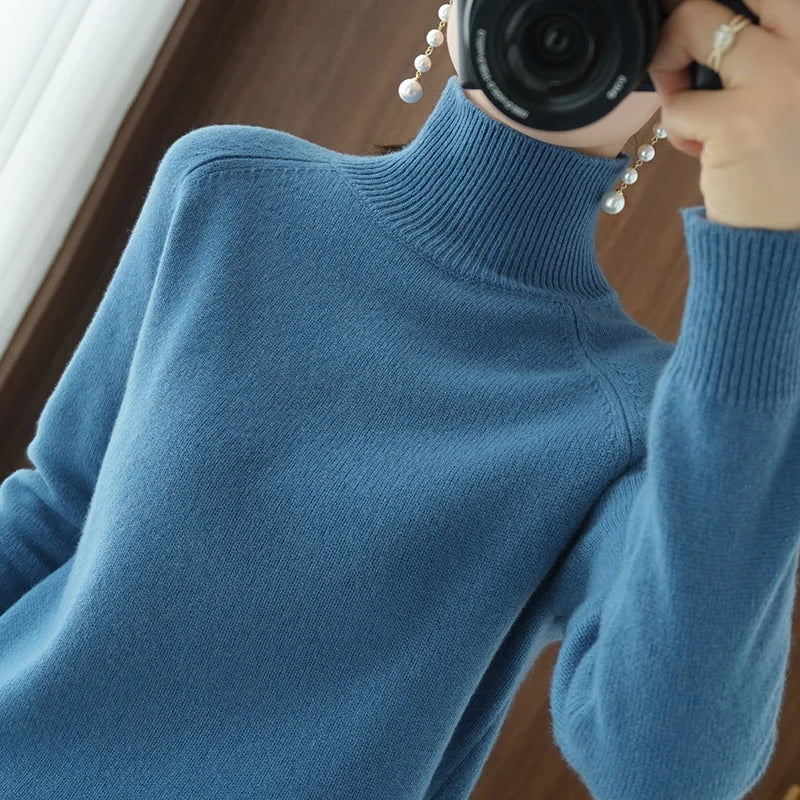 Kvinders Striktrøje Turtleneck Blød Merino Uld
