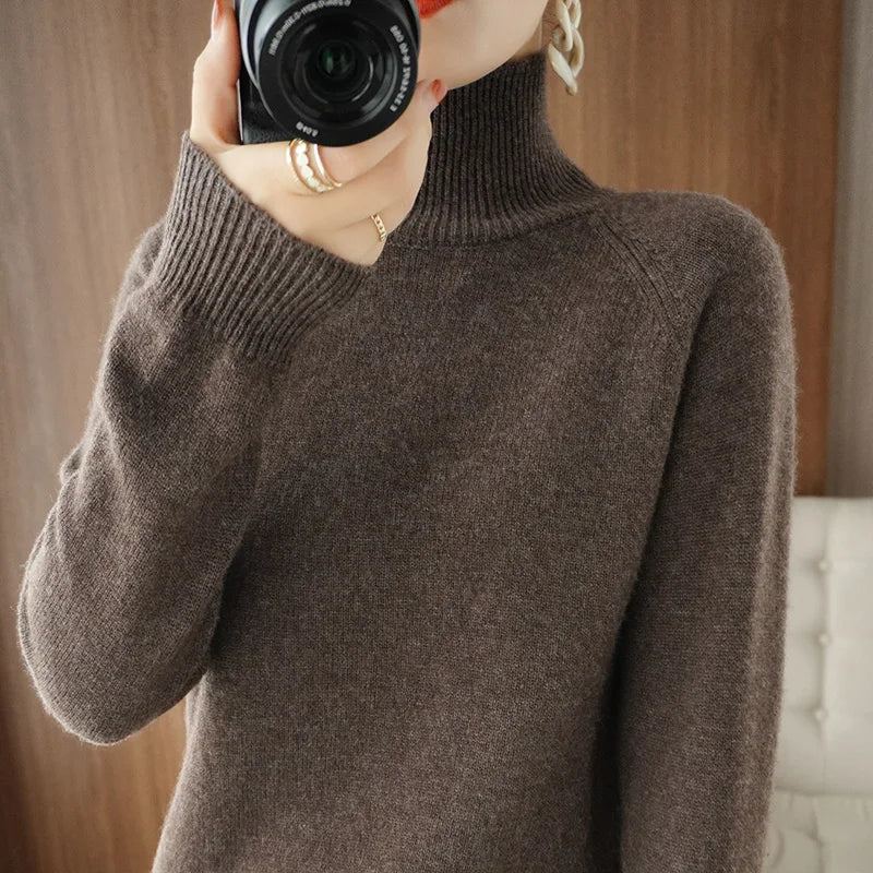 Kvinders Striktrøje Turtleneck Blød Merino Uld