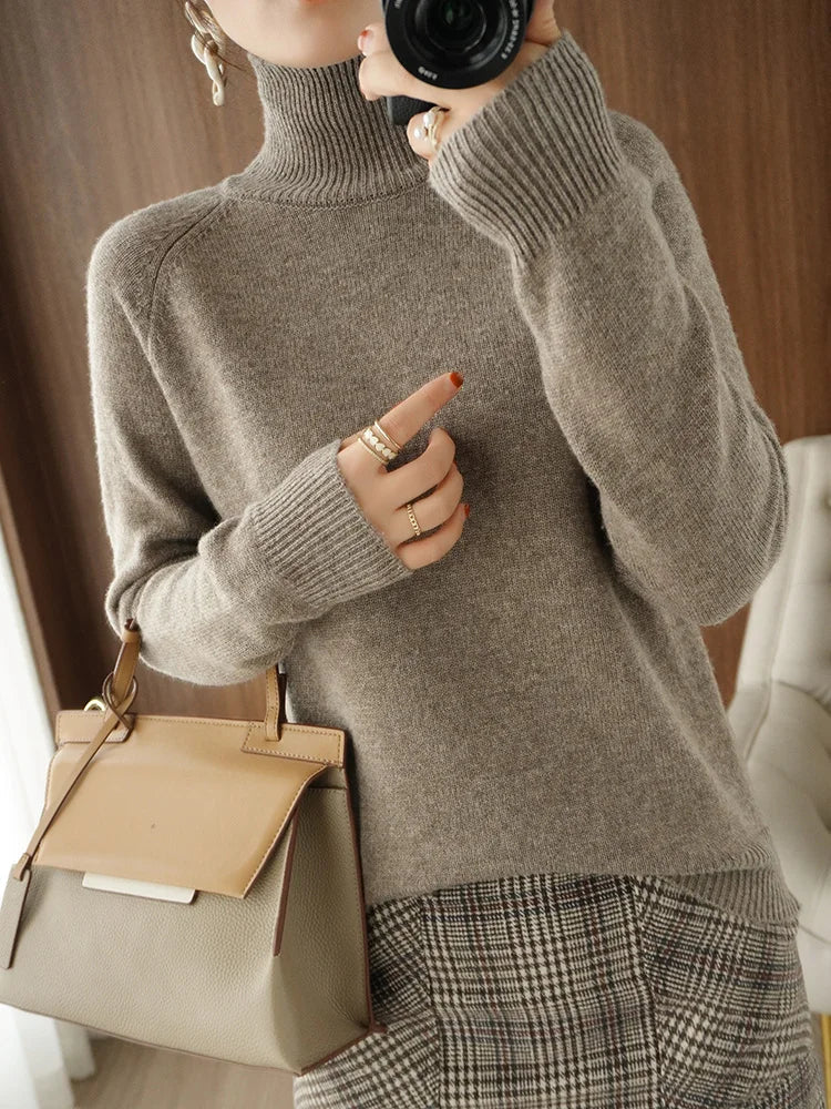 Kvinders Striktrøje Turtleneck Blød Merino Uld