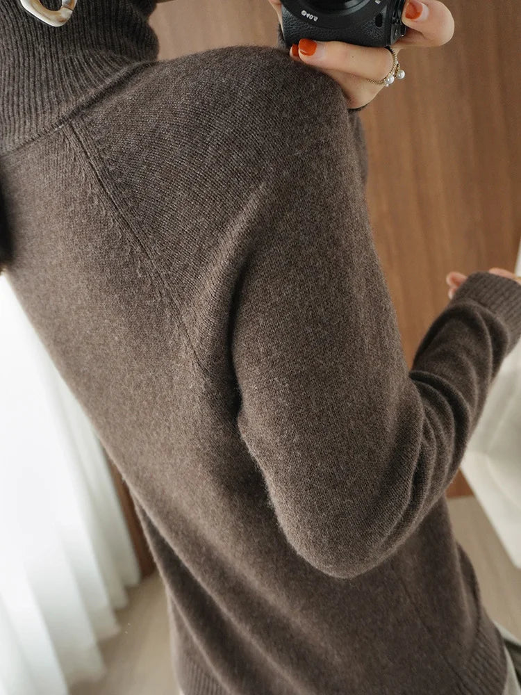 Kvinders Striktrøje Turtleneck Blød Merino Uld