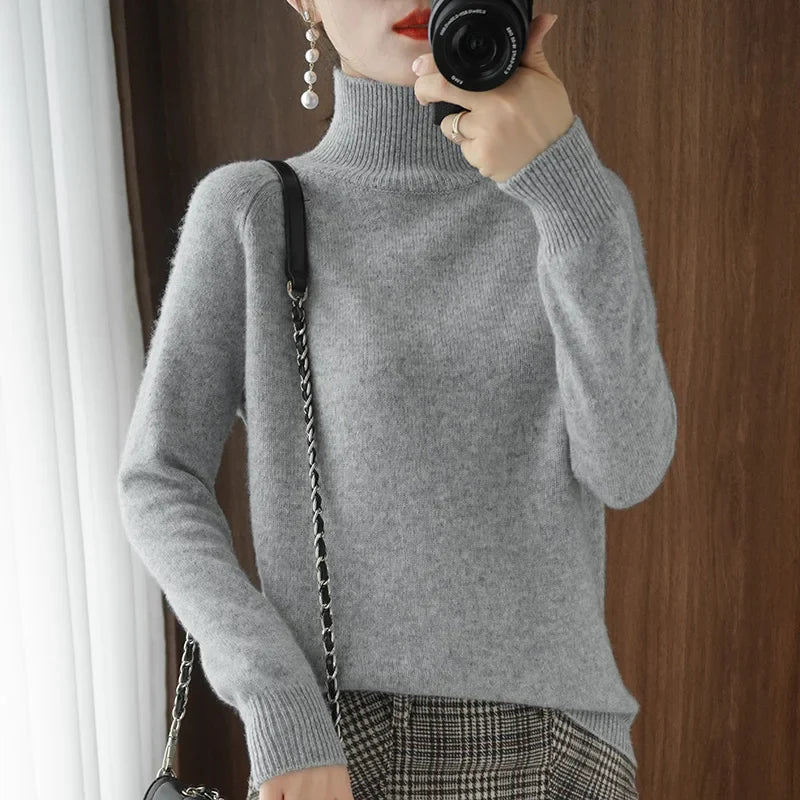 Kvinders Striktrøje Turtleneck Blød Merino Uld