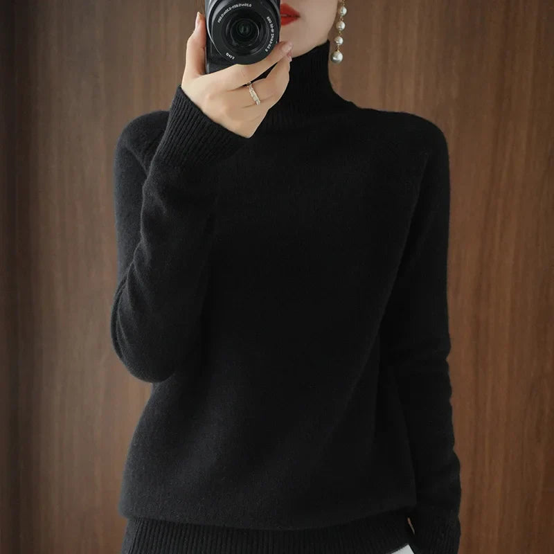 Kvinders Striktrøje Turtleneck Blød Merino Uld