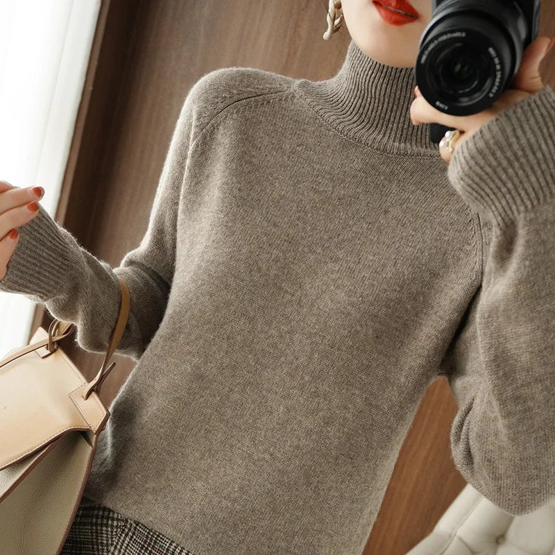 Kvinders Striktrøje Turtleneck Blød Merino Uld