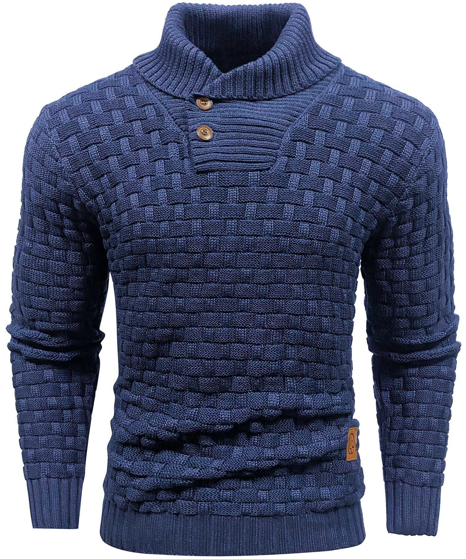 Herre Sweater Pullover med Høj Krave og Knaplukning
