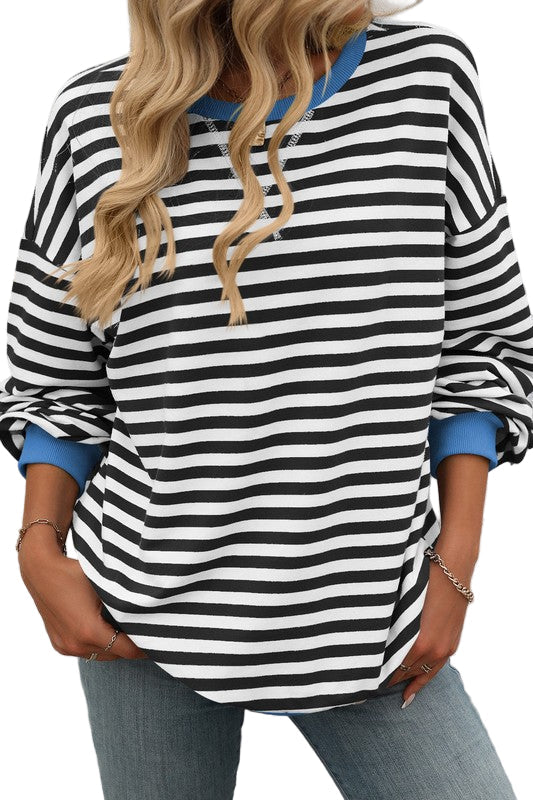 Kvinders Sweatshirt Rund Hals Stribet Print Blødt Stof