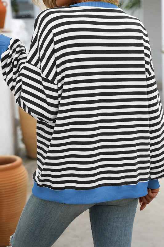 Kvinders Sweatshirt Rund Hals Stribet Print Blødt Stof