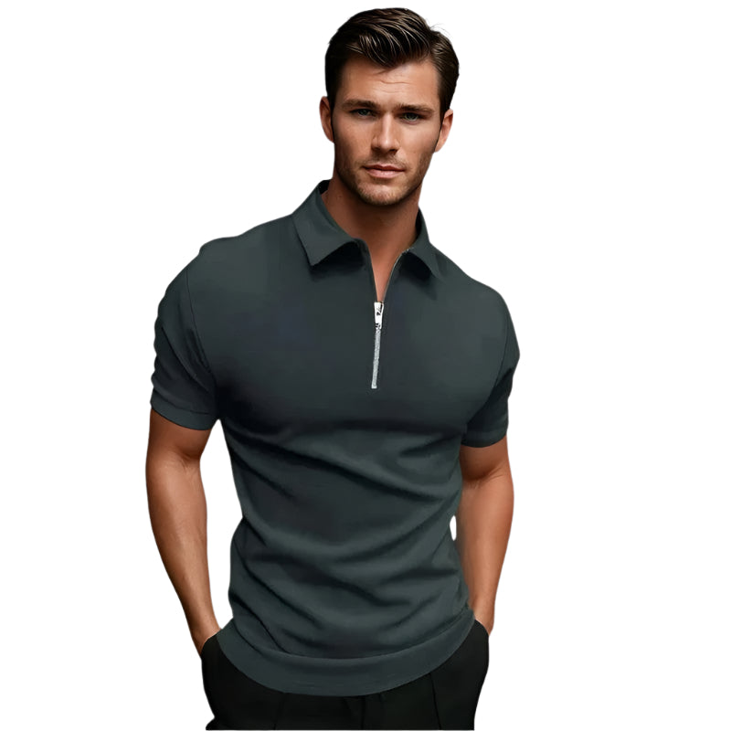 Herre T-Shirt Med Lynlås Strækbar Polyester Til Golf & Sport