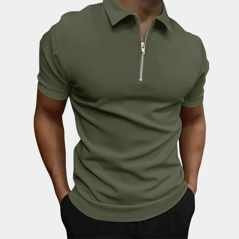 Herre T-Shirt Med Lynlås Strækbar Polyester Til Golf & Sport