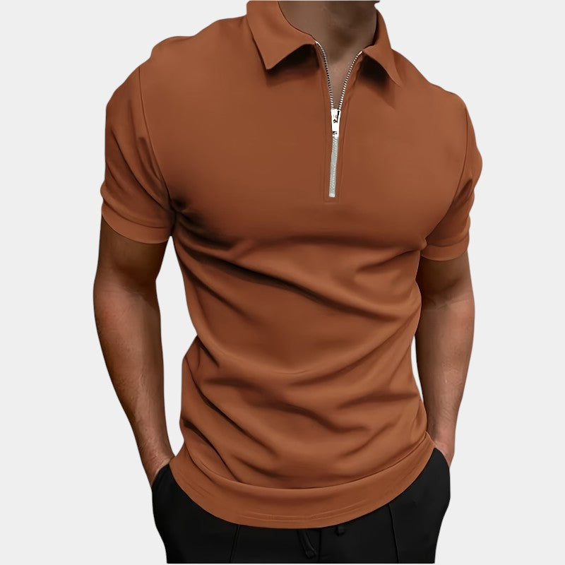 Herre T-Shirt Med Lynlås Strækbar Polyester Til Golf & Sport