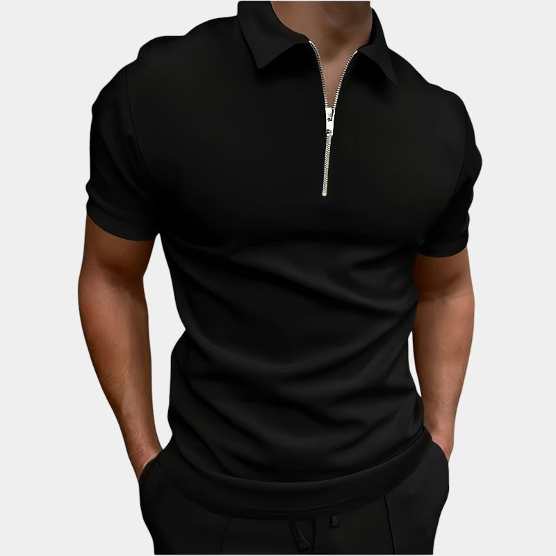 Herre T-Shirt Med Lynlås Strækbar Polyester Til Golf & Sport
