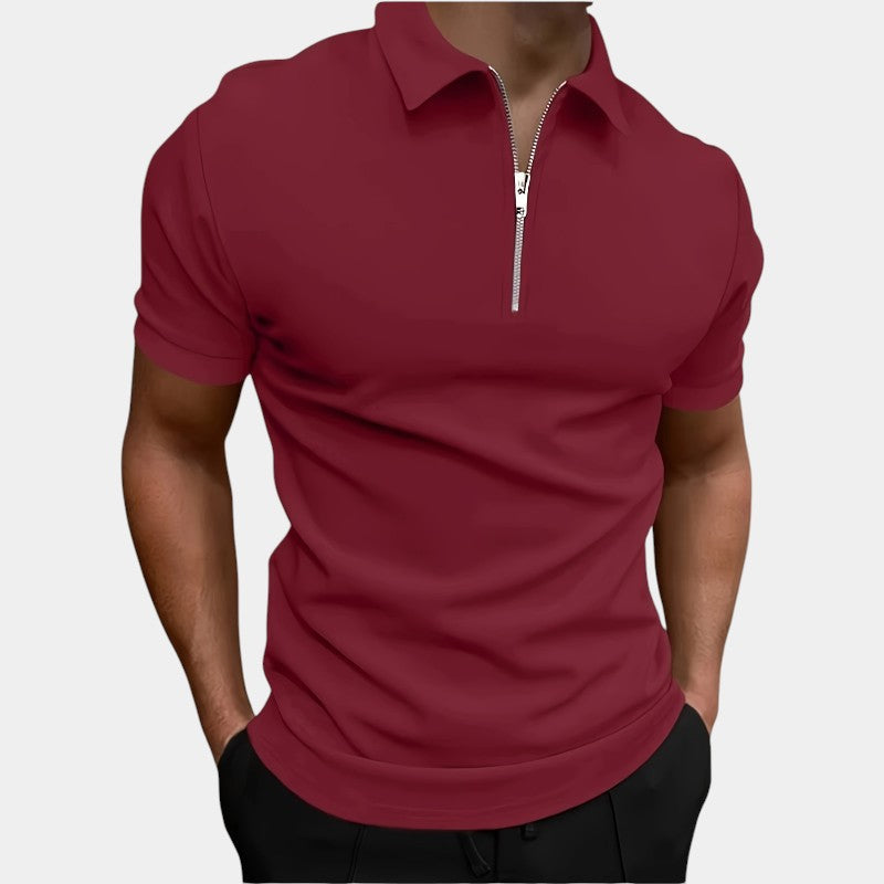 Herre T-Shirt Med Lynlås Strækbar Polyester Til Golf & Sport