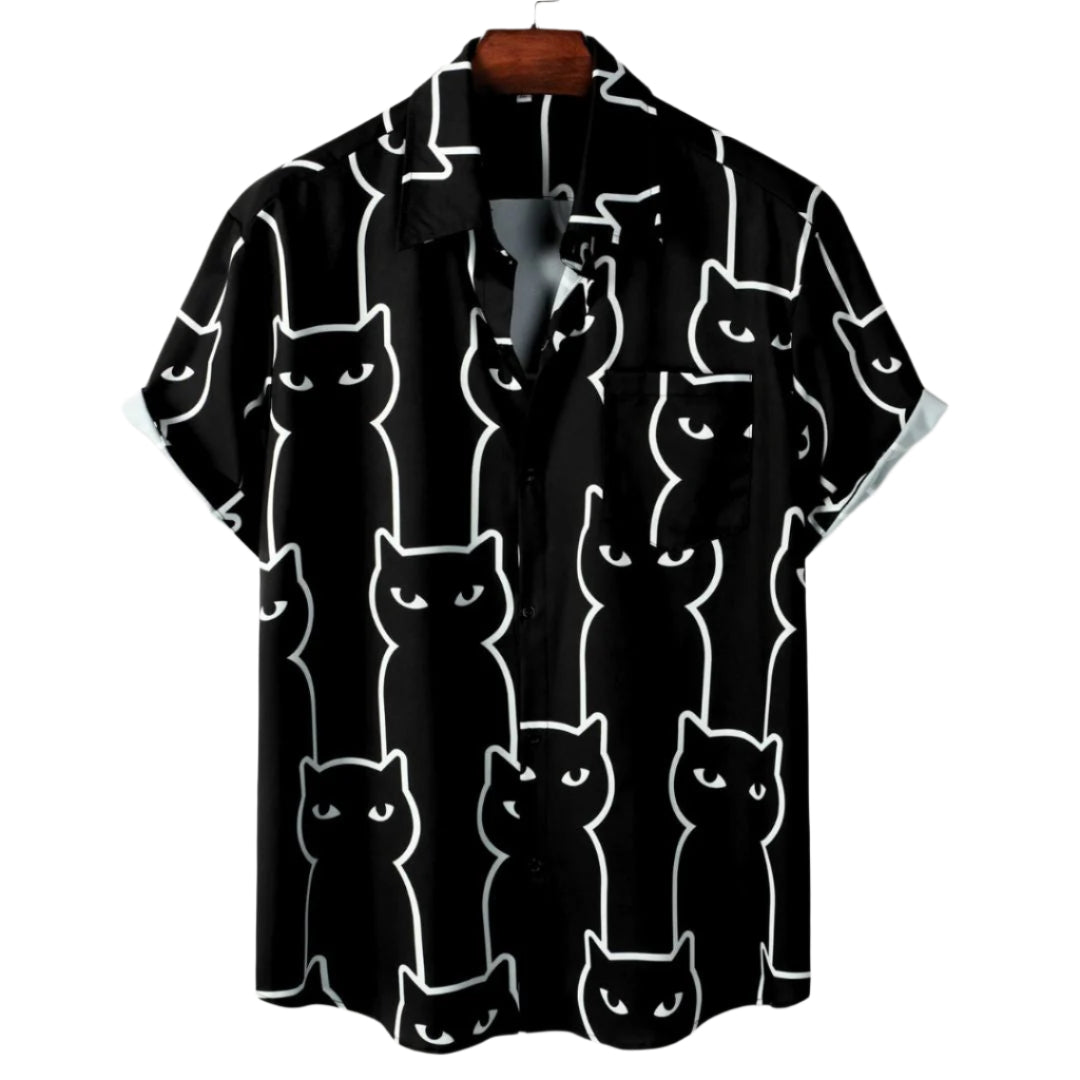 Herre T-shirt med Afslappet Pasform og Katteprint