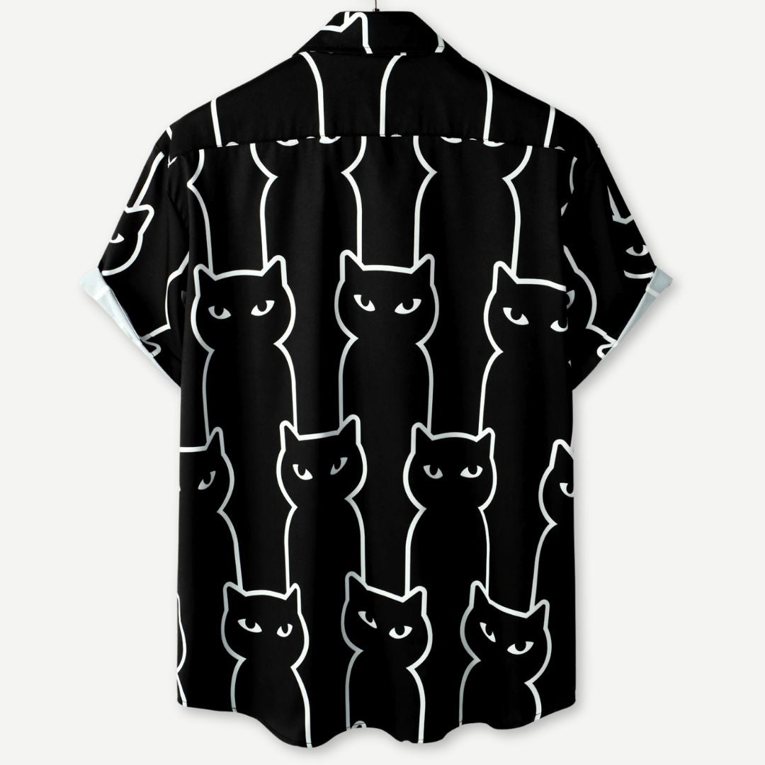 Herre T-shirt med Afslappet Pasform og Katteprint