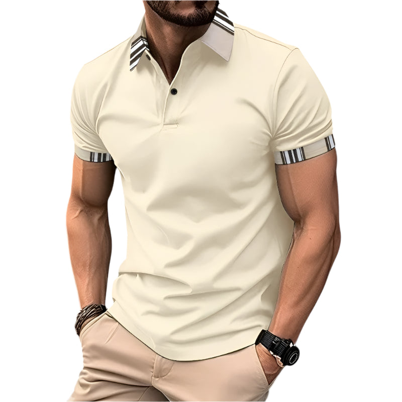Herre T-shirt med Krave og Striber