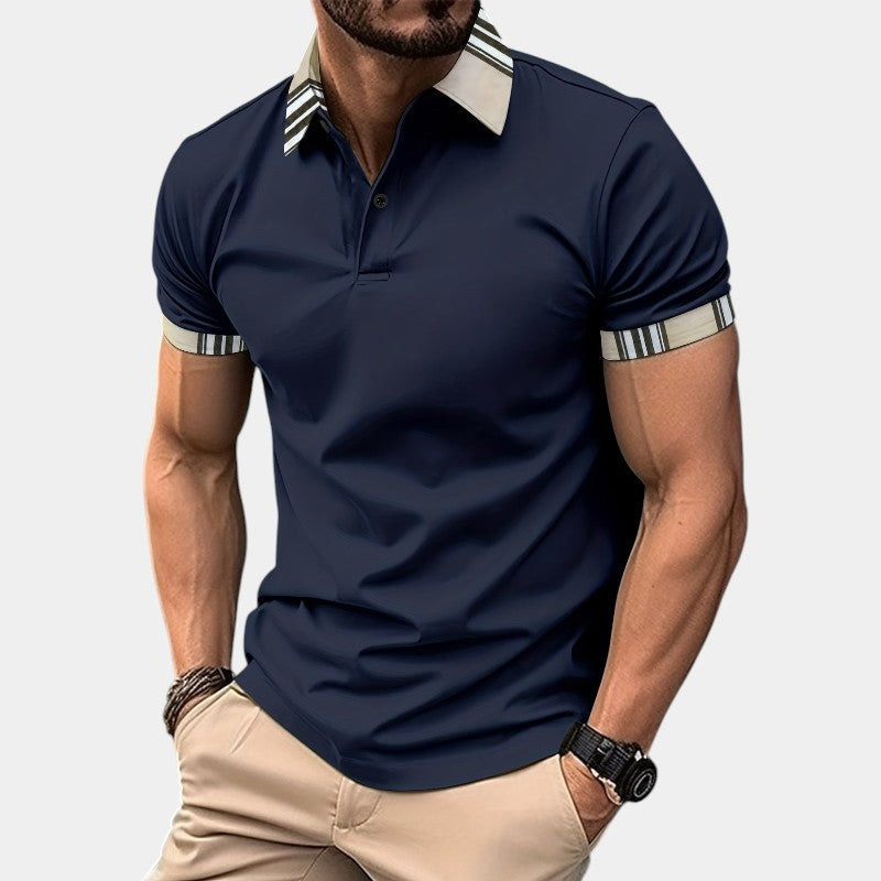 Herre T-shirt med Krave og Striber