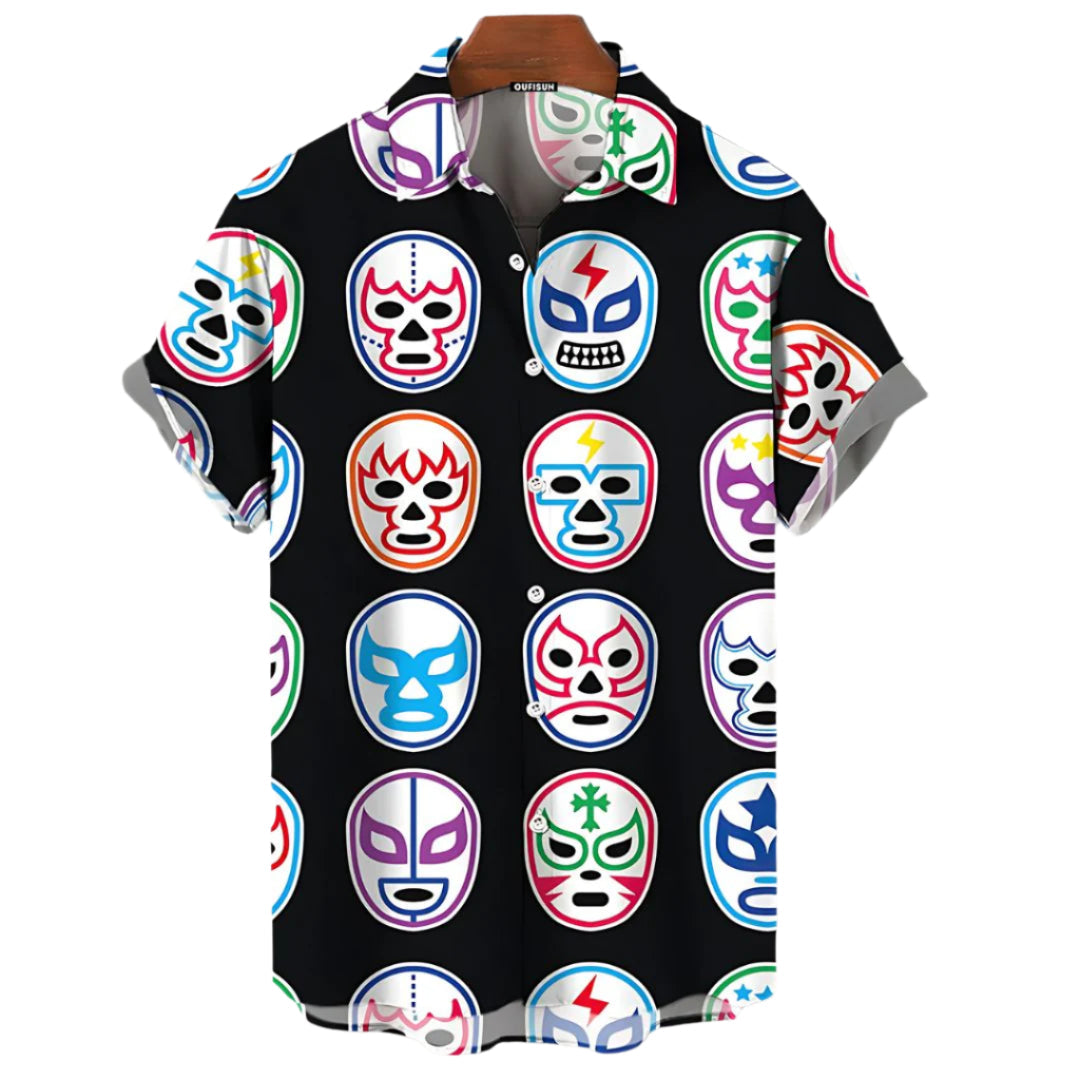 Herre T-shirt med Luchador Motiver i Sort