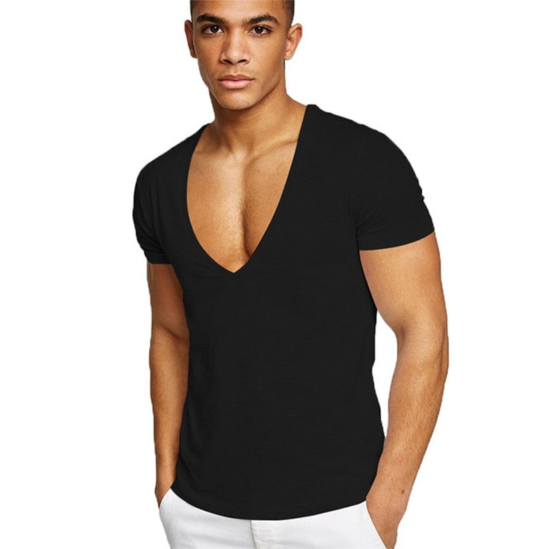 Herre T-shirt med V-hals og kort ærme