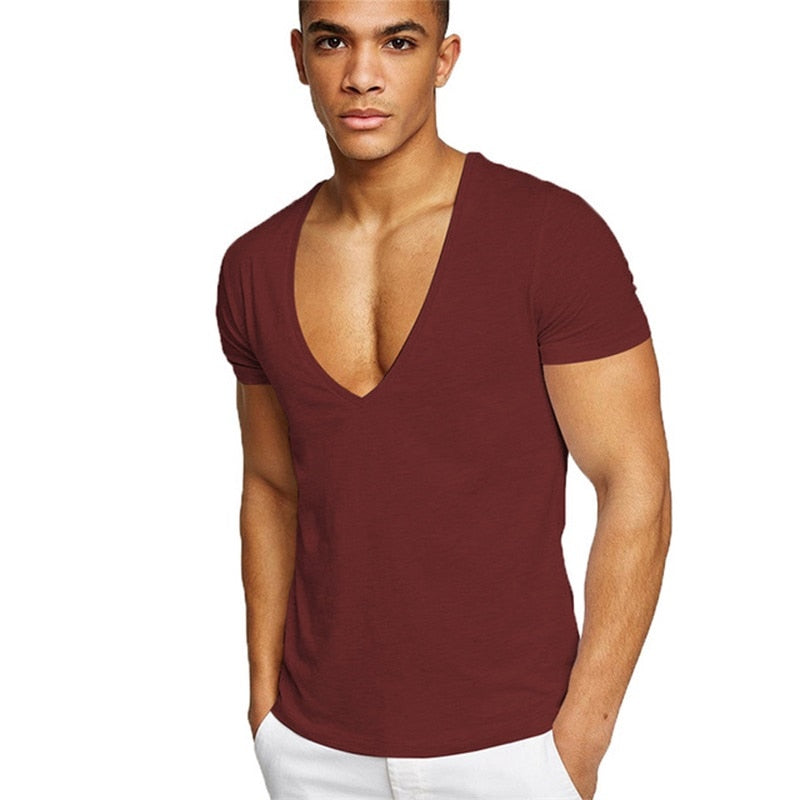 Herre T-shirt med V-hals og kort ærme