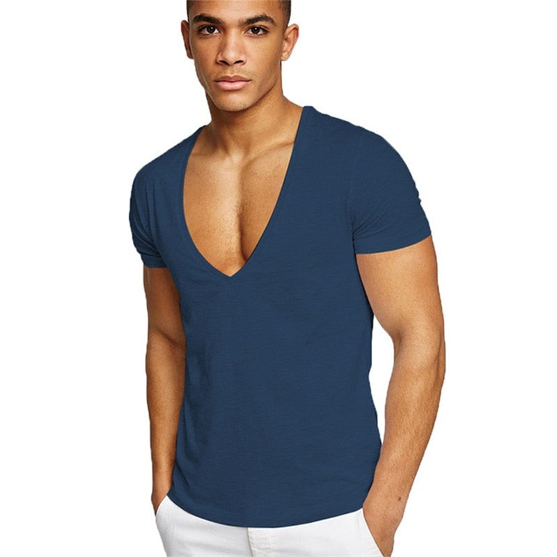 Herre T-shirt med V-hals og kort ærme