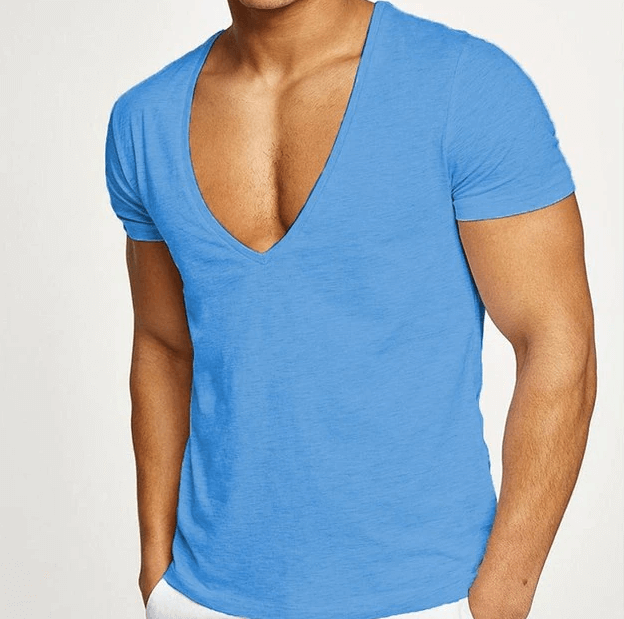 Herre T-shirt med V-hals og kort ærme