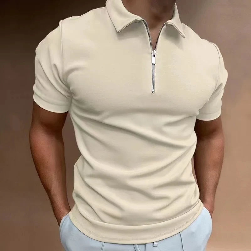 Herre T Shirt Halv Lynlås Kort Ærme Casual Trænings T Shirts Mænd