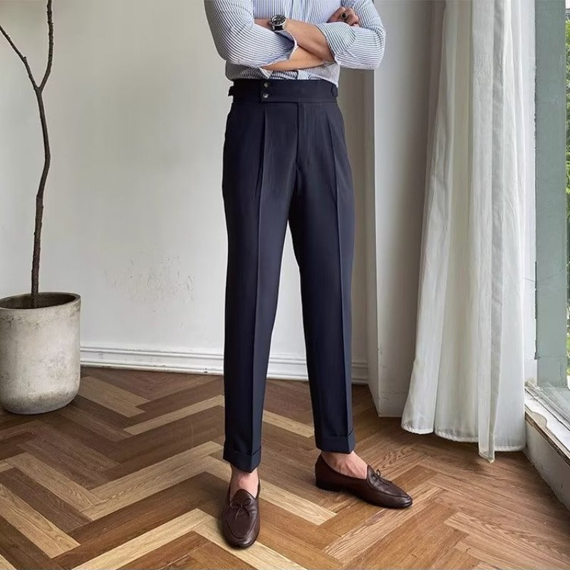 Herre Tailored Bukser Høj Talje Plisseret Front Opsmøgget Kant