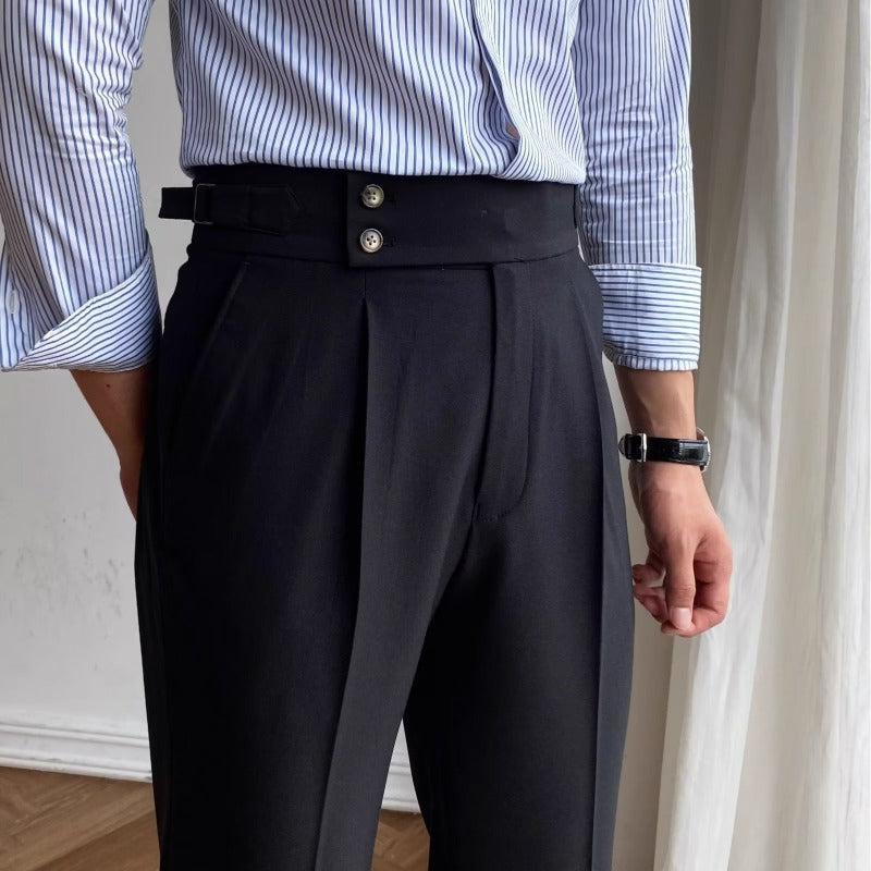 Herre Tailored Bukser Høj Talje Plisseret Front Opsmøgget Kant