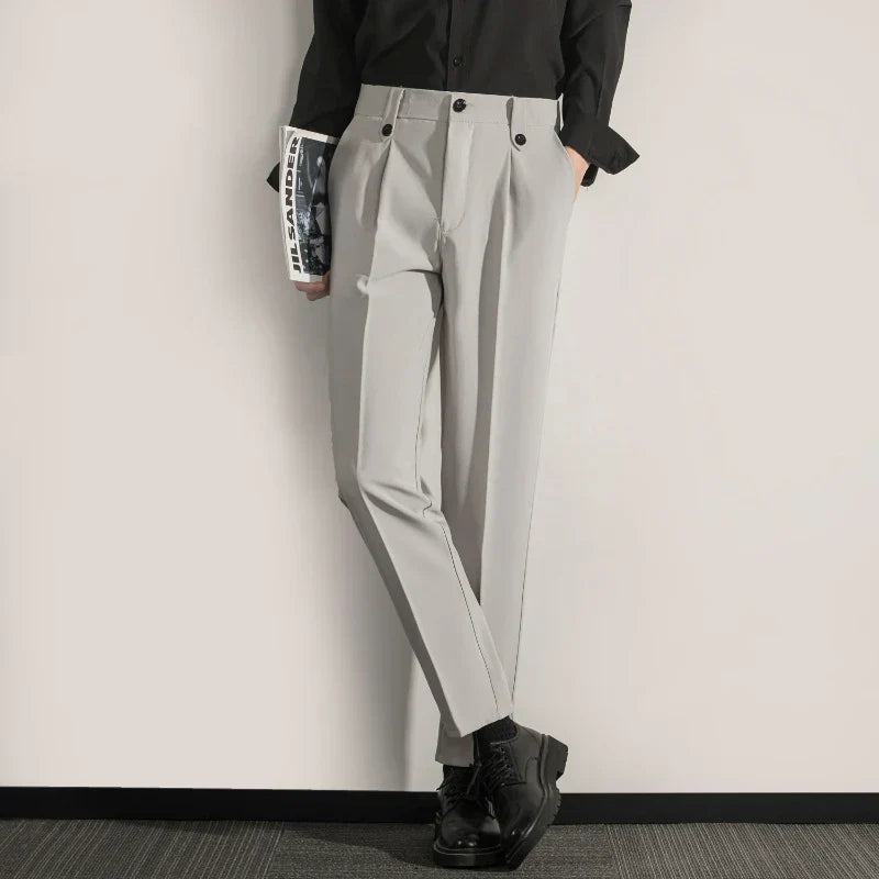 Herre Trousers Klassisk Fit Plisseret Front Straight Leg