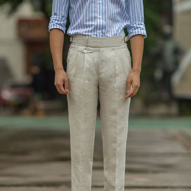Herre Trousers Slim Fit Høj Talje Linned