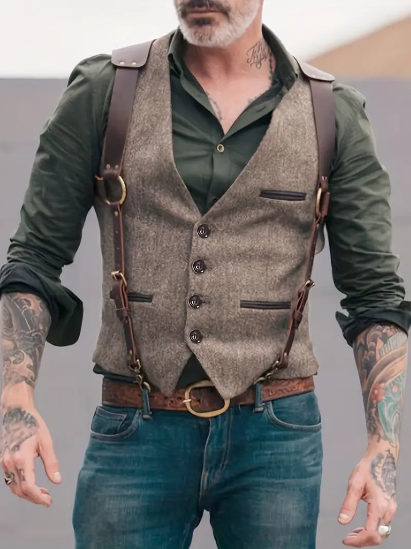 Herre Vintage V-hals Vendbar Vest