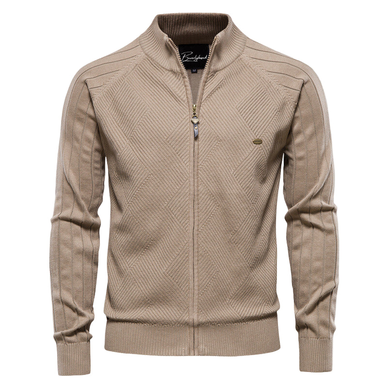 Herre Zip-Up Cardigan med Ribbet Design