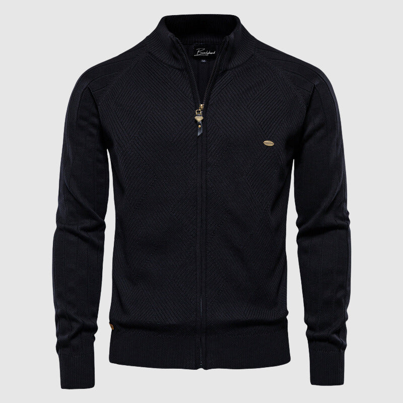 Herre Zip-Up Cardigan med Ribbet Design